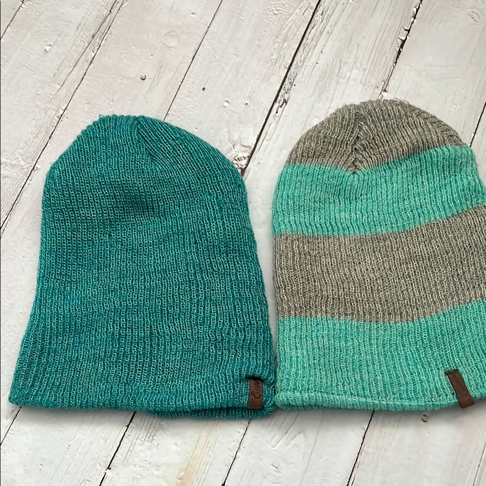 Two teal beanie set